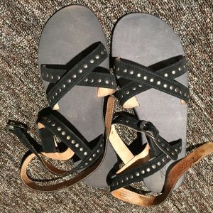 Black Lace Up Wrap Sandals
